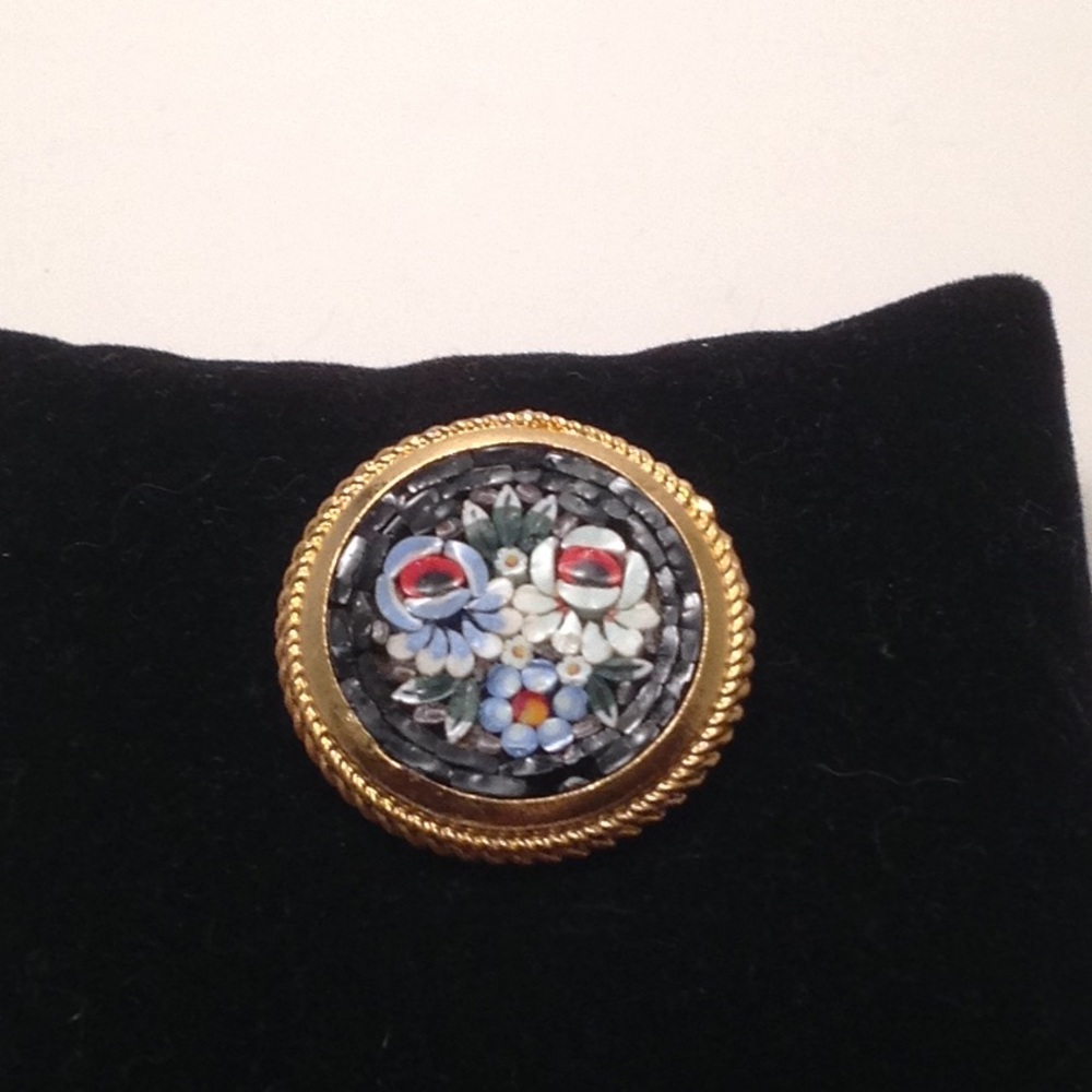 Vintage mosaic gold plated brooch
